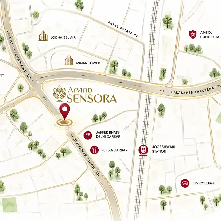 Arvind Sensora location map, Metal Road